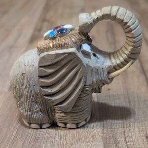 Handcrafted Beige Elephant Figurine with Colorful Gem Accents